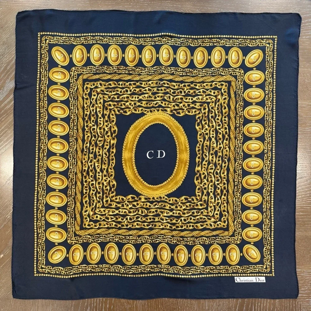 Authentic Christian Dior Charcoal and Mustard Scarf